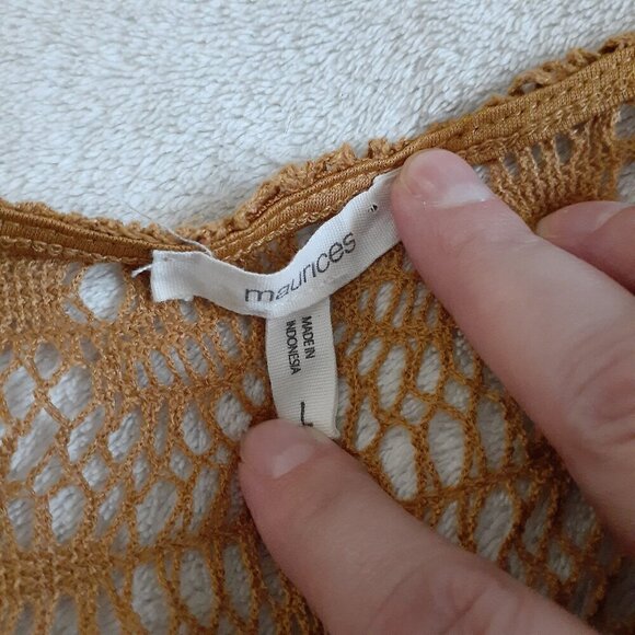 Maurices Women's Size Large Brown Tan Crochet Button Bohemian Duster Cardigan - Picture 5 of 12